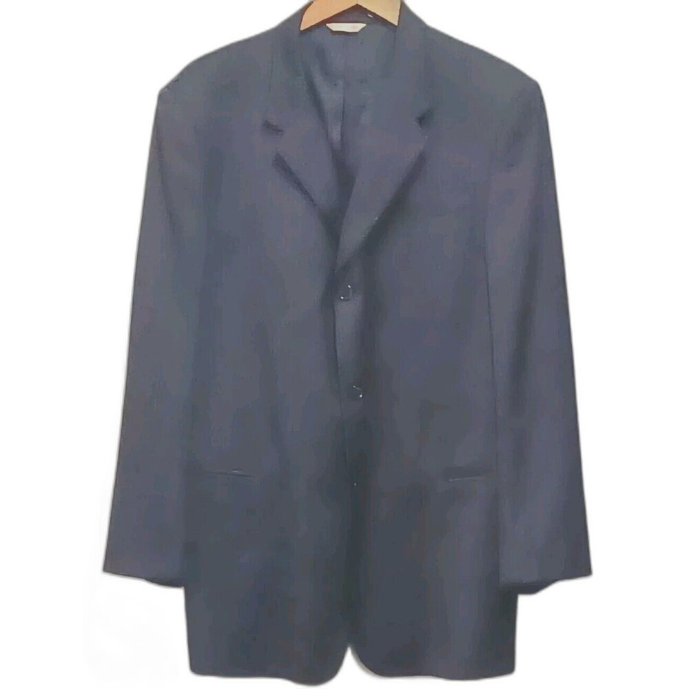 Donna Karan Men's  Wool  Pin Striped Black Suit Jacket Made In Italy 44"long